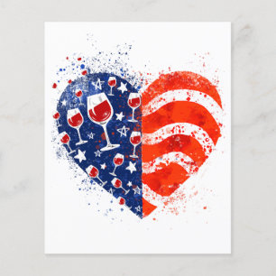 Lámina Corazón de lentes de vino 4 de julio Patriótico Am