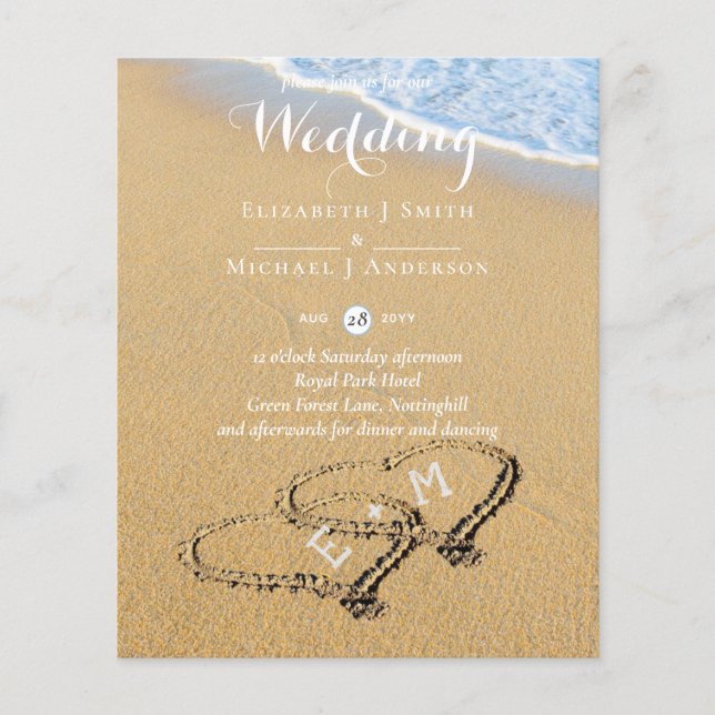 Lámina Corazones costeros tropicales en la invitación del (Anverso)