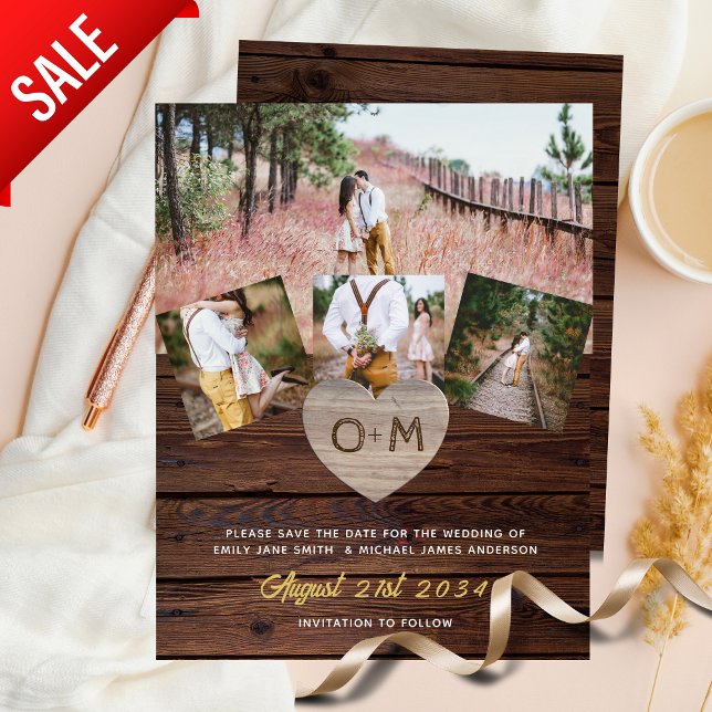 Lámina Corazones grabados en Collage de fotos de madera r (Subido por el creador)