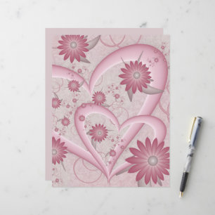 Lámina Corazones y flores abstractos rosados Arte fractal