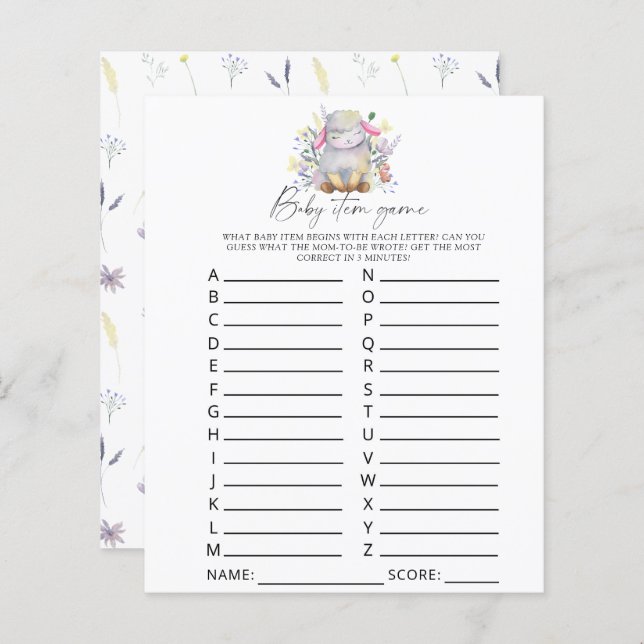 Lámina Cordero - juego de artículos para bebés. Juego Bab (Anverso / Reverso)