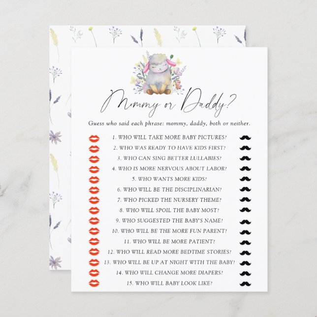 Lámina Cordero - juego de ducha de bebé para mamá o papá (Anverso / Reverso)