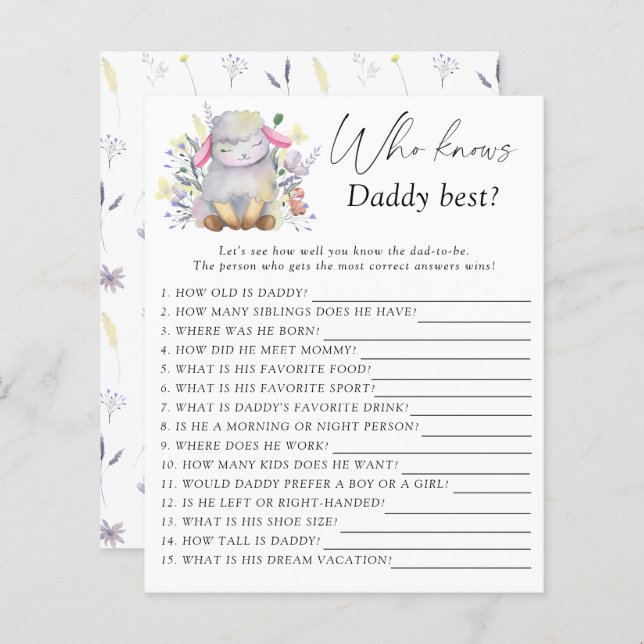 Lámina Cordero - Quién conoce mejor juego a papá (Anverso / Reverso)