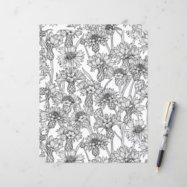Lámina Cornflores, flores silvestres en blanco y negro (Anverso/Reverso In Situ)