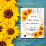 Lámina Corredores de cumpleaños económicos madera blanca<br><div class="desc">Para una fiesta de cumpleaños número 50 (o cualquier edad). Marco rústico de madera blanca,  decorado con girasoles. Un marco geométrico de oro falso y una tira roja linda. Personalice y agregue el nombre,  edad y detalles del fiesta en la parte delantera.</div>