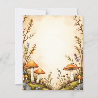 Lámina Cottagecore Mushroom and Wildflower Stationery Bor