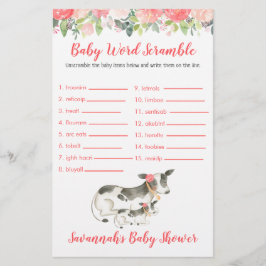 Lámina Cow Baby Shower Baby Word Scramble Game