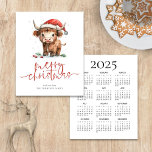 Lámina Cow Highland 2025 Calendario Feliz Navidad<br><div class="desc">Presupuesto Cute Santa Hat Highland Cow 2025 Calendario Feliz Navidad. Un precio económico menor de 4, 5 x 5, 6" y semibrillo de 110 libras, similar en grosor a una postal. Hay UNA por hoja. Atractivo y festivo para sus deseos vacacionales, con este divertido diseño con una dulce vaca de...</div>