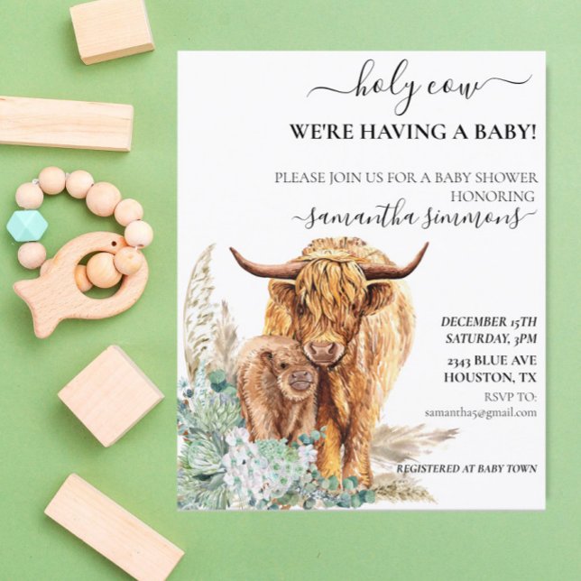 Lámina Cow Highland Calf Baby Shower Boho Sage Green (Subido por el creador)