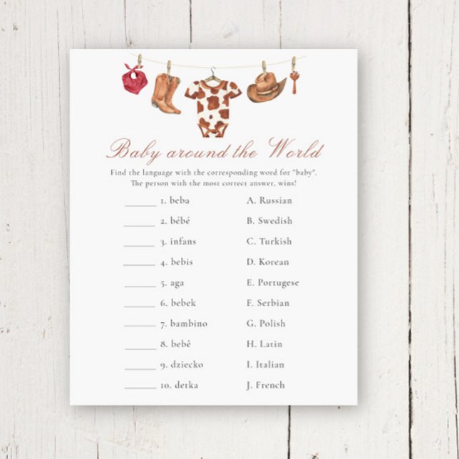 Lámina Cowboy baby shower - Baby around the world game (Subido por el creador)