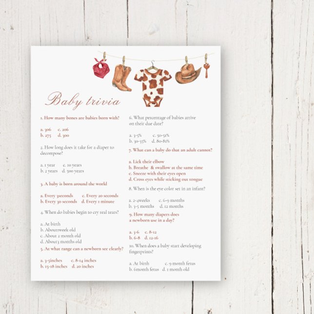 Lámina Cowboy baby shower - Baby Trivia Game (Subido por el creador)