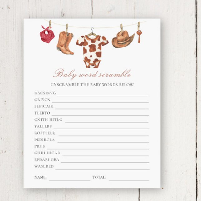 Lámina Cowboy baby shower - Baby Word Scramble (Subido por el creador)