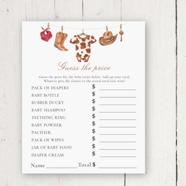 Lámina Cowboy baby shower - Price Guess Game (Subido por el creador)