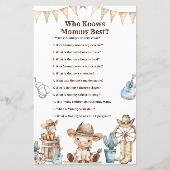 Lámina Cowboy Cactus Baby Shower quien conoce mejor a mam (Anverso)