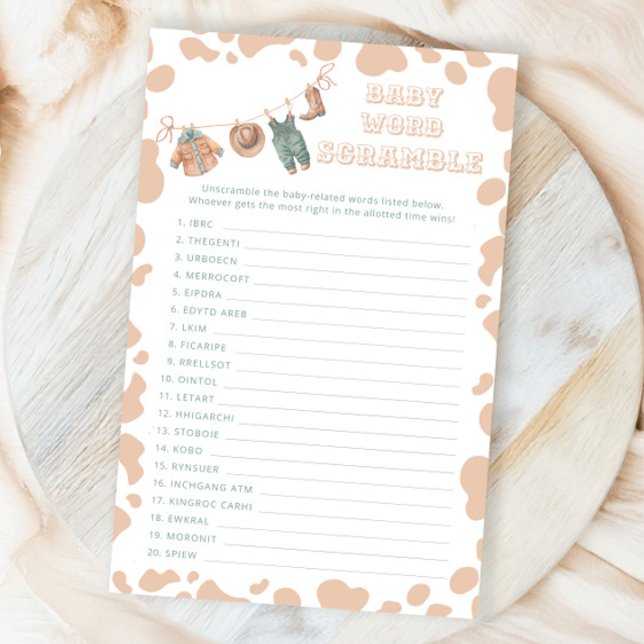 Lámina Cowboy Western Baby Shower Baby Word Scramble Game (Subido por el creador)