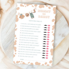 Lámina Cowboy Western Baby Shower Mommy or Daddy Game