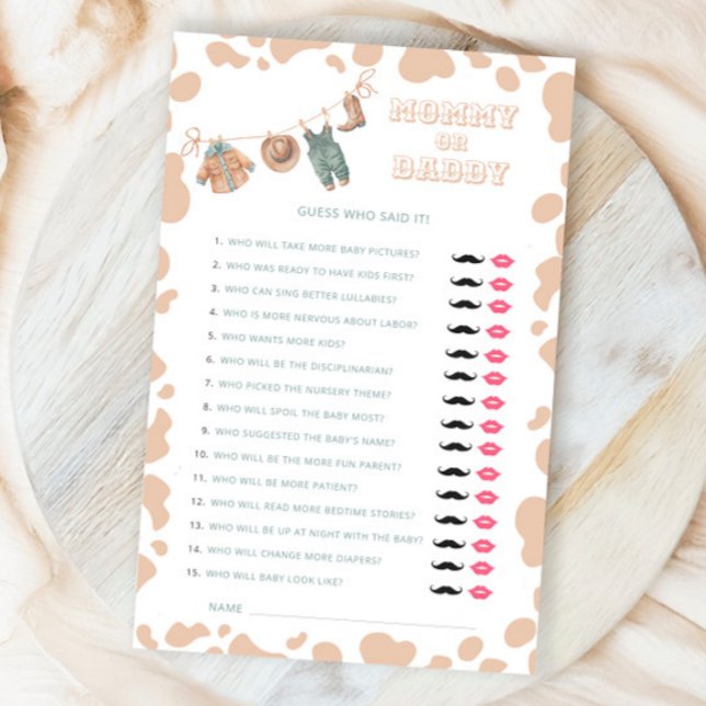 Lámina Cowboy Western Baby Shower Mommy or Daddy Game (Subido por el creador)
