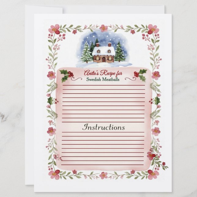 Lámina Cozy Watercolor Christmas Recipe Card - Editable (Anverso)