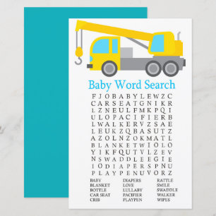Lámina Crane Truck Baby Shower Word Search Game