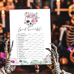 Lámina Cráneo de Cráneo Floral Gótica Rosa