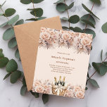 Lámina Cream beige rosas florines boho invitación al cump<br><div class="desc">Una invitación moderna, elegante y glamurosa para una fiesta de cumpleaños. De fondo crema y color melocotón, decorada con una cesta con flautas, frascos de vino espumoso y flores beige de color crema. Personalice y agregue los detalles de su fiesta. 1 hoja = 1 borde impreso de invitación al borde....</div>
