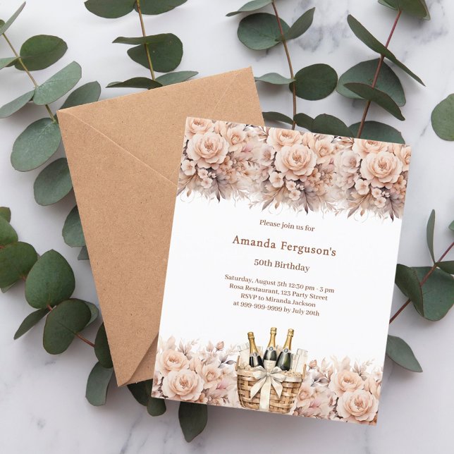 Lámina Cream rosas florals boho invitación al cumpleaños (Subido por el creador)