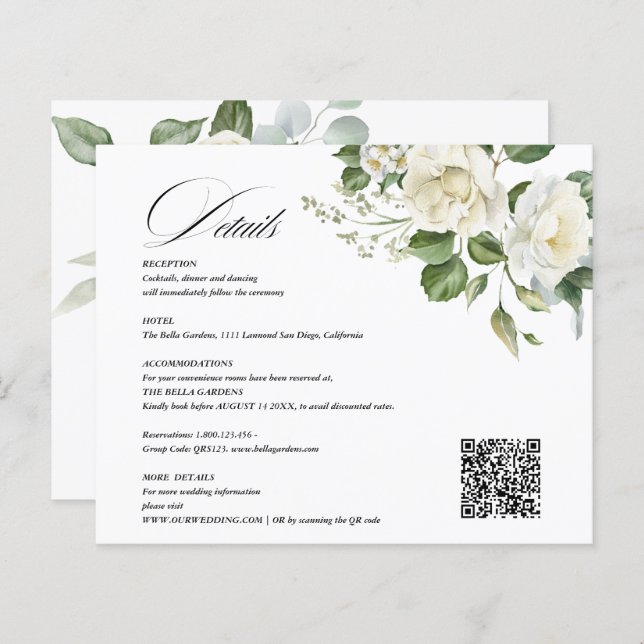 Lámina Creamy Floral Eucalyptus QR code Details Wedding (Anverso / Reverso)