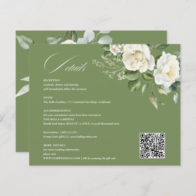 Lámina Creamy Floral Eucalyptus QR code Details Wedding (Anverso / Reverso)