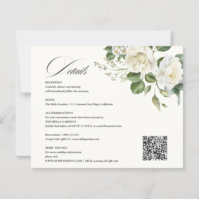 Lámina Creamy Floral Eucalyptus QR code Details Wedding (Anverso)