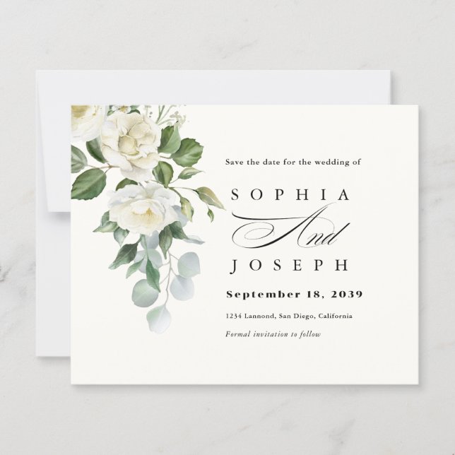 Lámina Creamy Floral Eucalyptus Wedding Save the date (Anverso)
