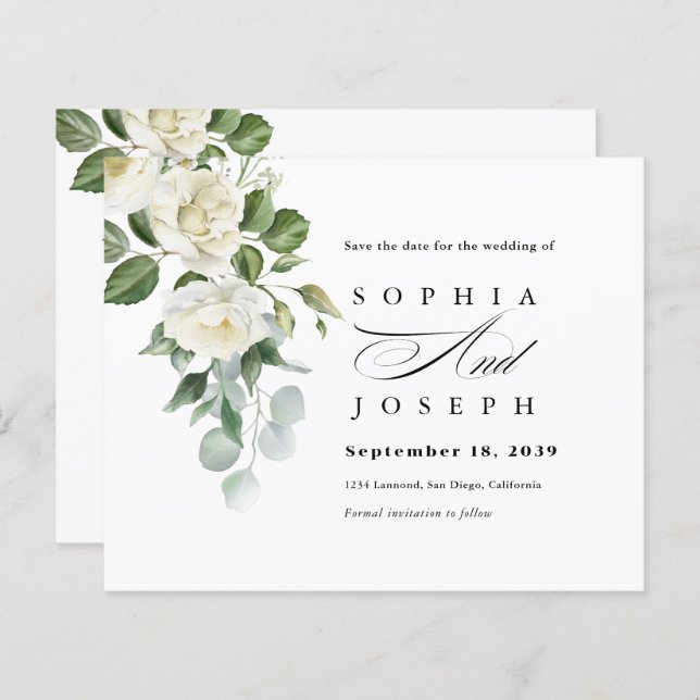 Lámina Creamy Floral Eucalyptus Wedding Save the date (Anverso / Reverso)