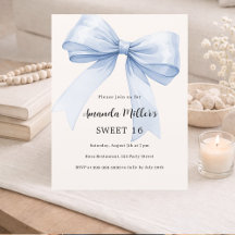 Crema azul crema beige elegante Sweet 16 invitació