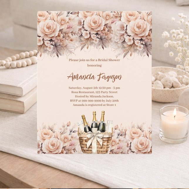 Lámina Crema beige rosa burbujeante Bridal Ducha Invitaci (Subido por el creador)