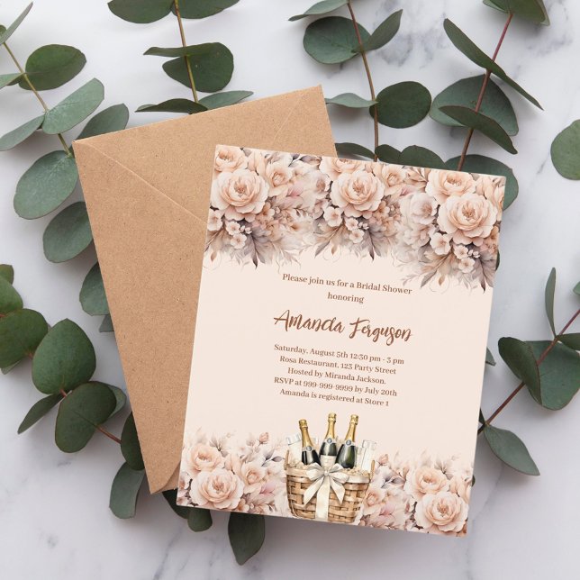 Lámina Crema beige rosa burbujeante Bridal Ducha Invitaci (Subido por el creador)