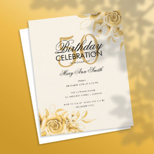 Lámina Crema de oro elegante para cumpleaños floral con p