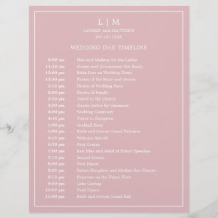 Lámina Cronología de Boda Simple con Monograma en Rosa Cl