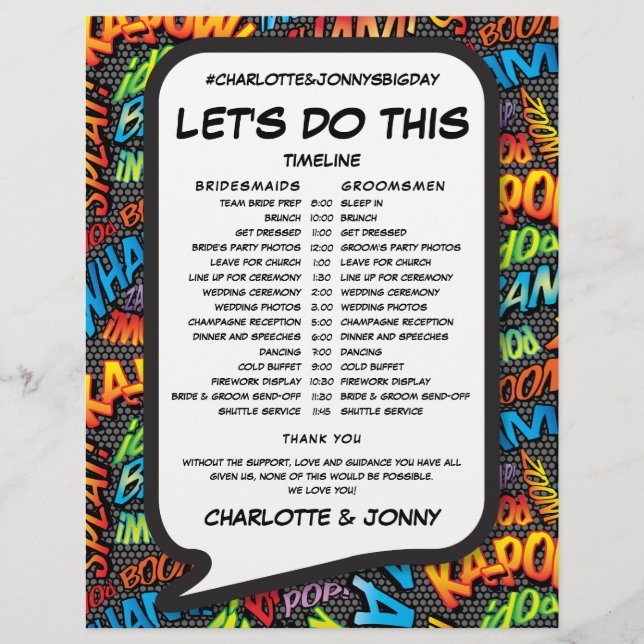 Lámina Cronología del horario del Boda de historietas mod (Anverso)