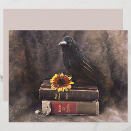 Lámina Crow Gothage Viejos Libros Floral Sunflower