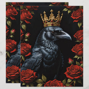 Lámina Crow in a Gold Crown Red Roses Scrapbook Paper