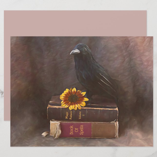 Lámina Crow Vintage Gótico Viejos Libros Arte Girasol (Anverso / Reverso)
