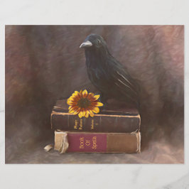 Lámina Crow Vintage Gótico Viejos Libros Arte Girasol