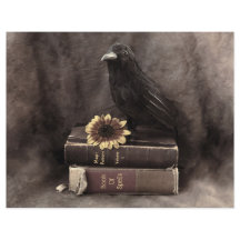 Crow Vintage Gótico Viejos Libros Girasol