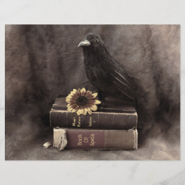 Lámina Crow Vintage Gótico Viejos Libros Girasol