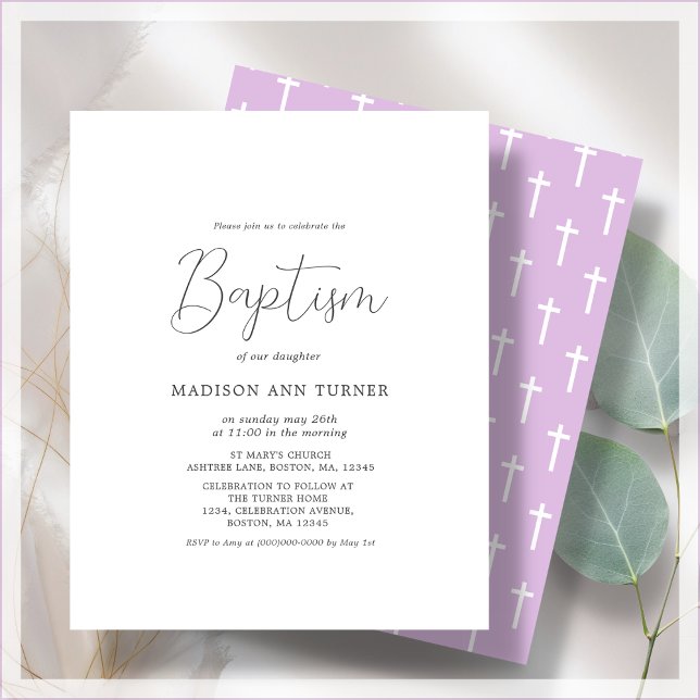Lámina Cruz púrpura | Invitación presupuestaria al bautis (Subido por el creador)