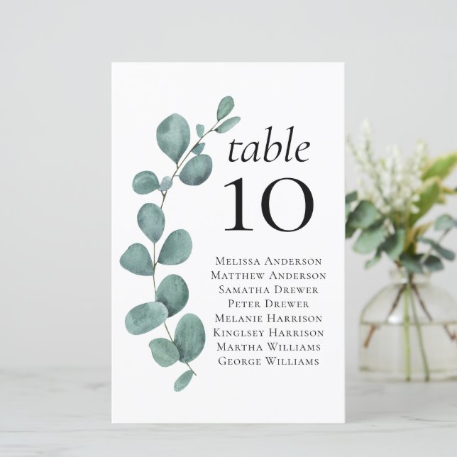 Lámina Cuadro de asientos de la tabla de Bodas de Eucalyp (Anverso de pie)