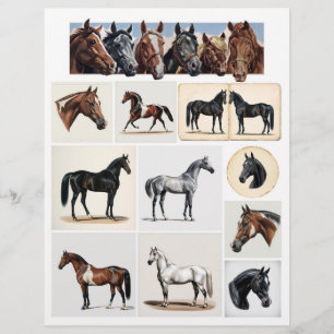 Lámina Cuadros de caballos de época con árabes