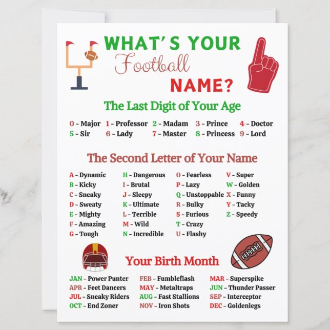 Lámina ¿Cuál es tu juego de nombres de fútbol? (Anverso)