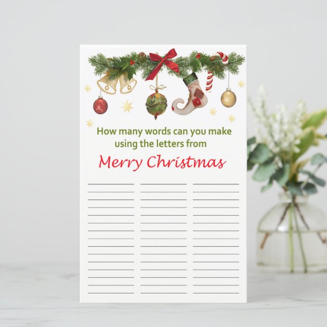 Lámina Cuántas palabras puedes formar con Feliz Navidad (Anverso de pie)