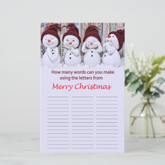 Lámina Cuántas palabras puedes hacer de Feliz Navidad (Anverso de pie)