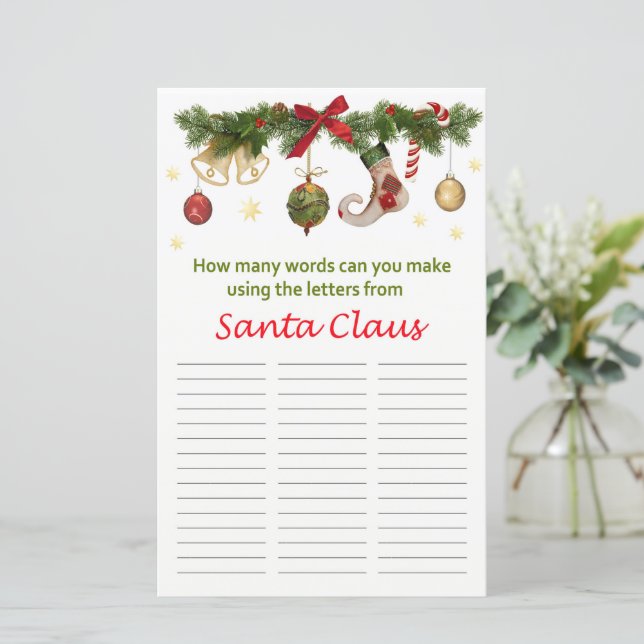 Lámina Cuántas palabras puedes hacer de Sanda Claus (Anverso de pie)